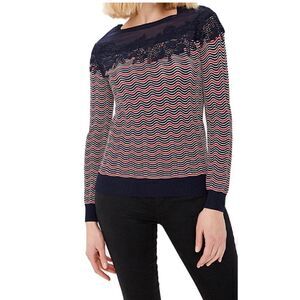Desigual- Women’s Jers Laura Sweater Navy & Red Stripe, Size   Large